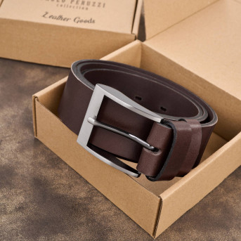 Pasek męski skórzany premium z klasyczną klamrą elegancki ciemnobrązowy 100 cm PG-08-DBR-100