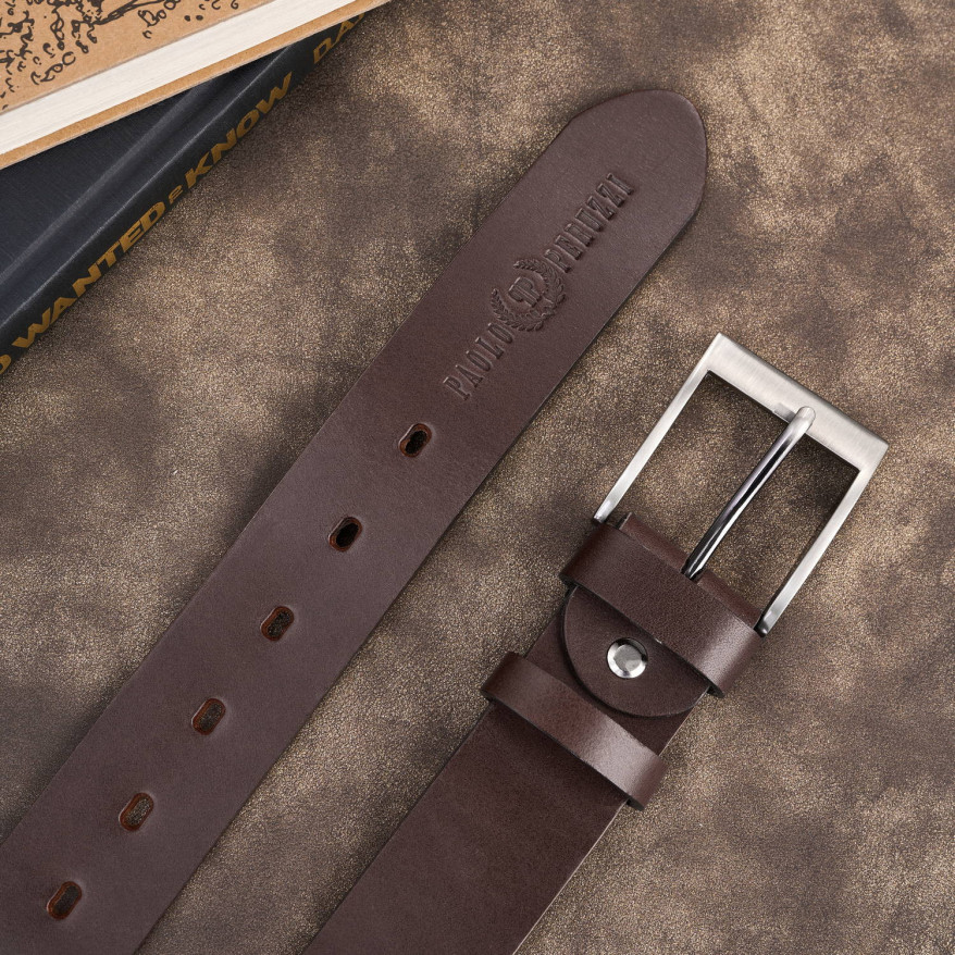 Pasek męski skórzany premium z klasyczną klamrą elegancki ciemnobrązowy 110 cm PG-08-DBR-110