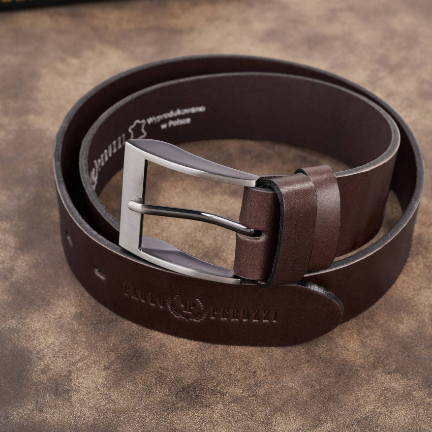 Pasek męski skórzany premium z klasyczną klamrą elegancki ciemnobrązowy 110 cm PG-08-DBR-110