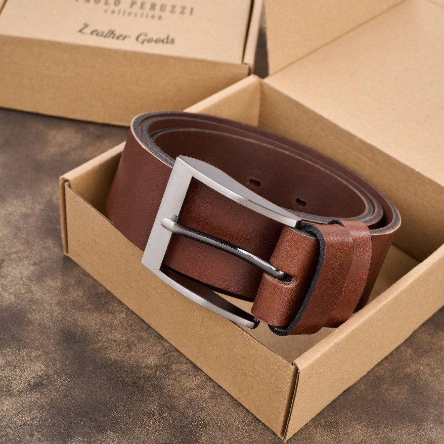 Pasek męski skórzany premium z klasyczną klamrą elegancki koniakowy 100 cm PG-08-CG-100