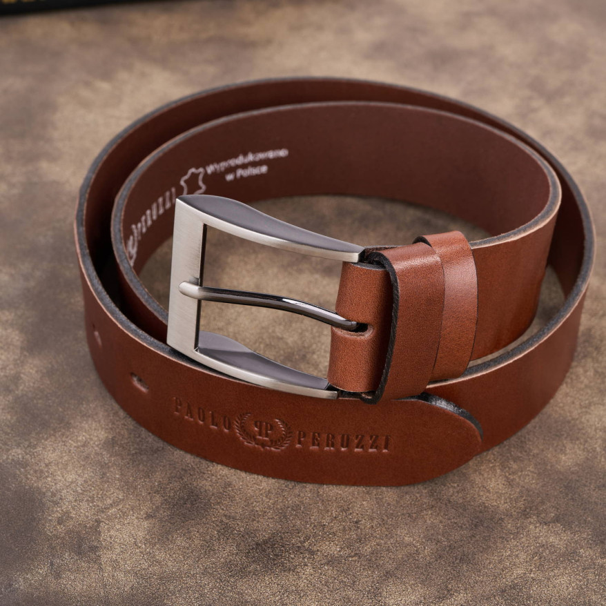 Pasek męski skórzany premium z klasyczną klamrą elegancki koniakowy 100 cm PG-08-CG-100