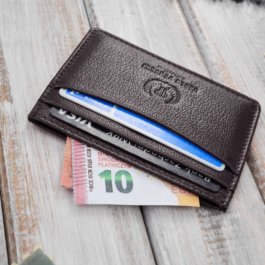 Etui na karty i wizytówki skórzane minimalistyczne praktyczne etui brązowe T-151-BR