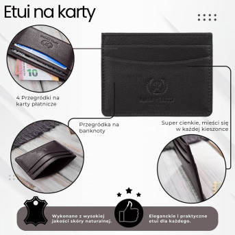 Etui na karty i wizytówki skórzane minimalistyczne praktyczne etui brązowe T-151-BR