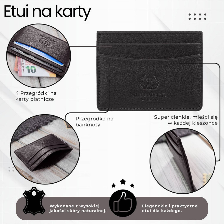 Etui na karty i wizytówki skórzane minimalistyczne praktyczne etui brązowe T-151-BR