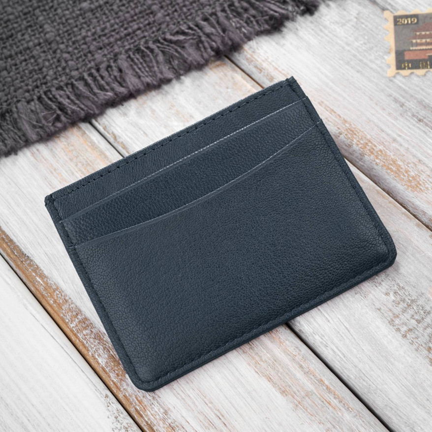 Etui na karty i wizytówki skórzane minimalistyczne praktyczne etui granatowe T-151-NV