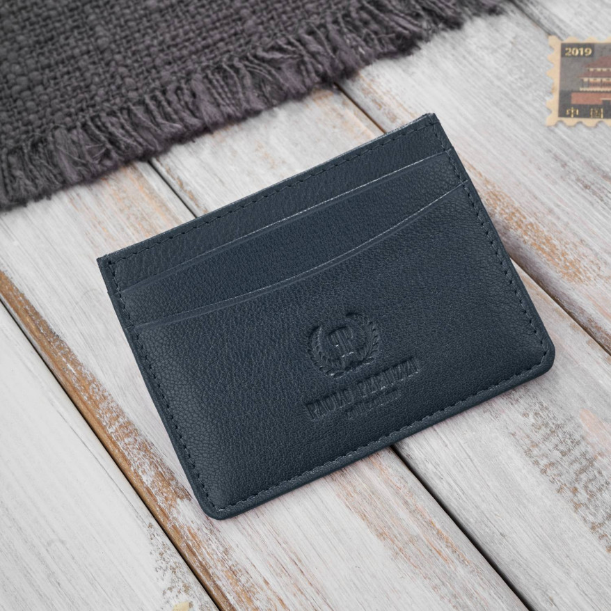 Etui na karty i wizytówki skórzane minimalistyczne praktyczne etui granatowe T-151-NV