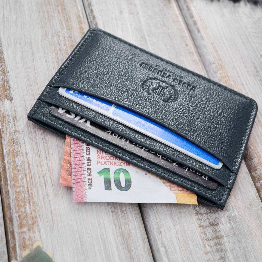 Etui na karty i wizytówki skórzane minimalistyczne praktyczne etui granatowe T-151-NV