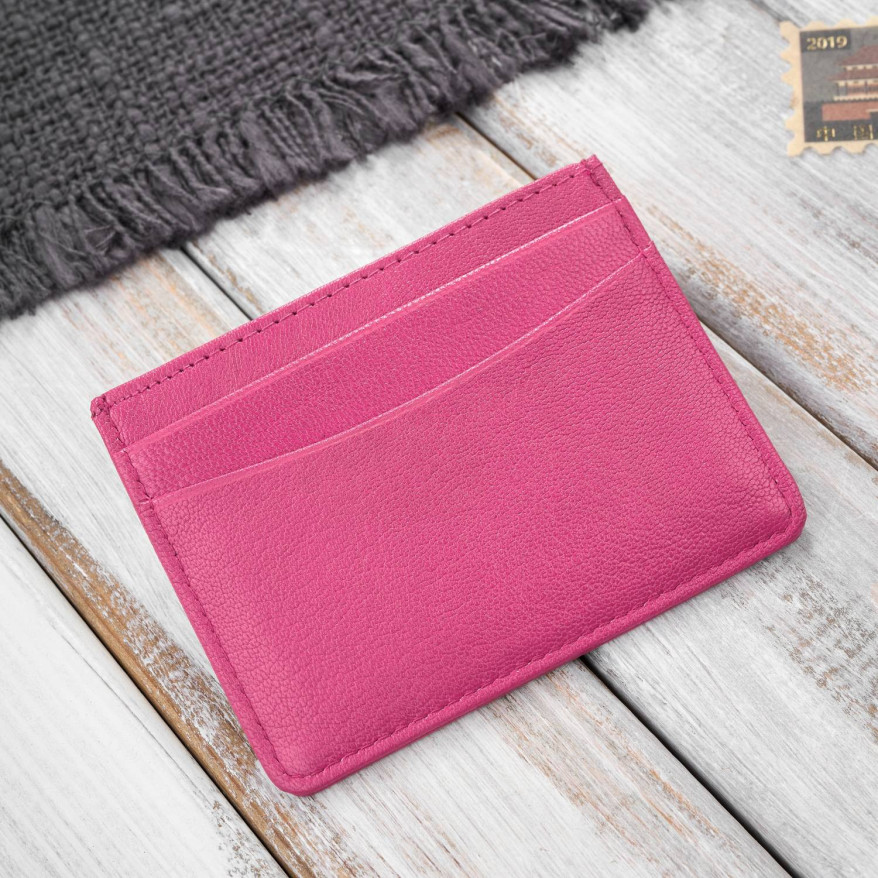 Etui na karty i wizytówki skórzane minimalistyczne praktyczne etui różowe T-151-PI