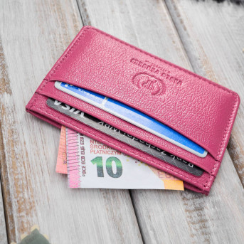 Etui na karty i wizytówki skórzane minimalistyczne praktyczne etui różowe T-151-PI