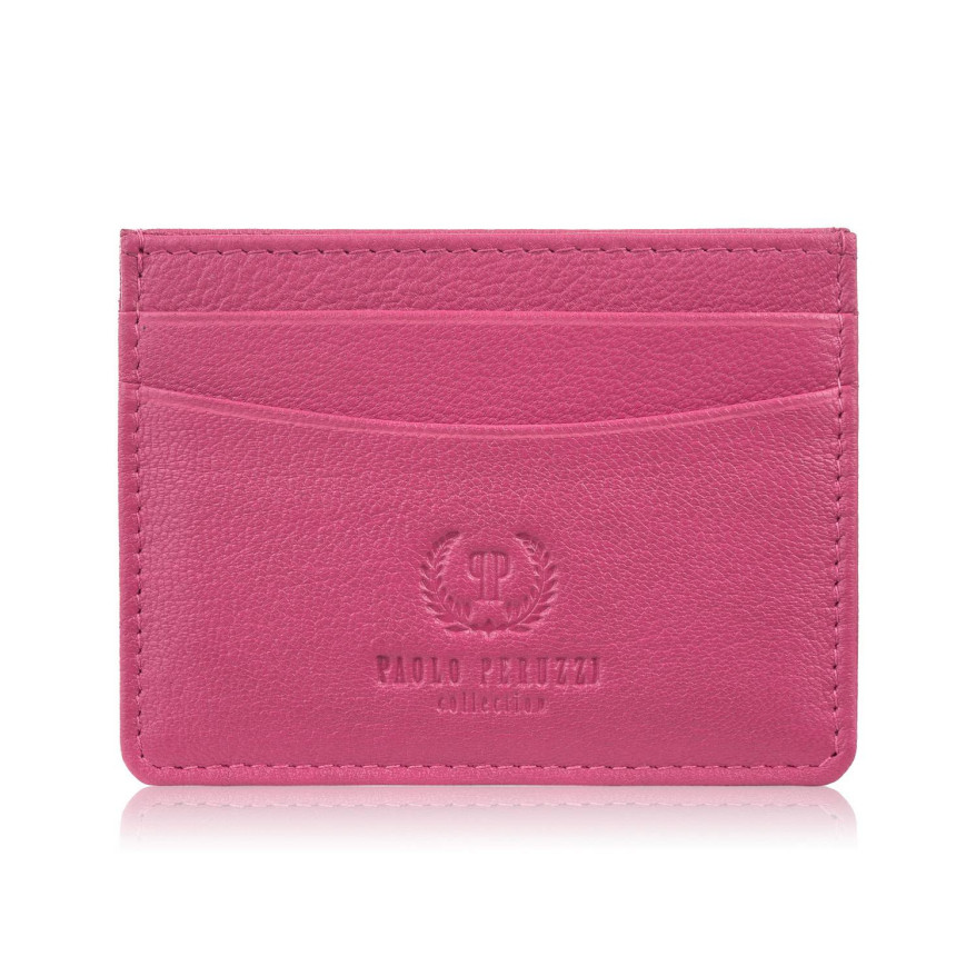 Etui na karty i wizytówki skórzane minimalistyczne praktyczne etui różowe T-151-PI