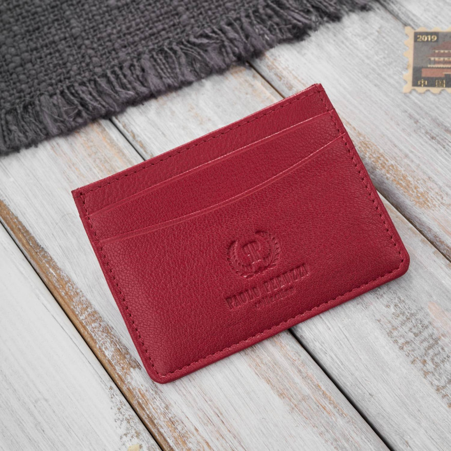 Etui na karty i wizytówki skórzane minimalistyczne praktyczne etui czerwone T-151-RD