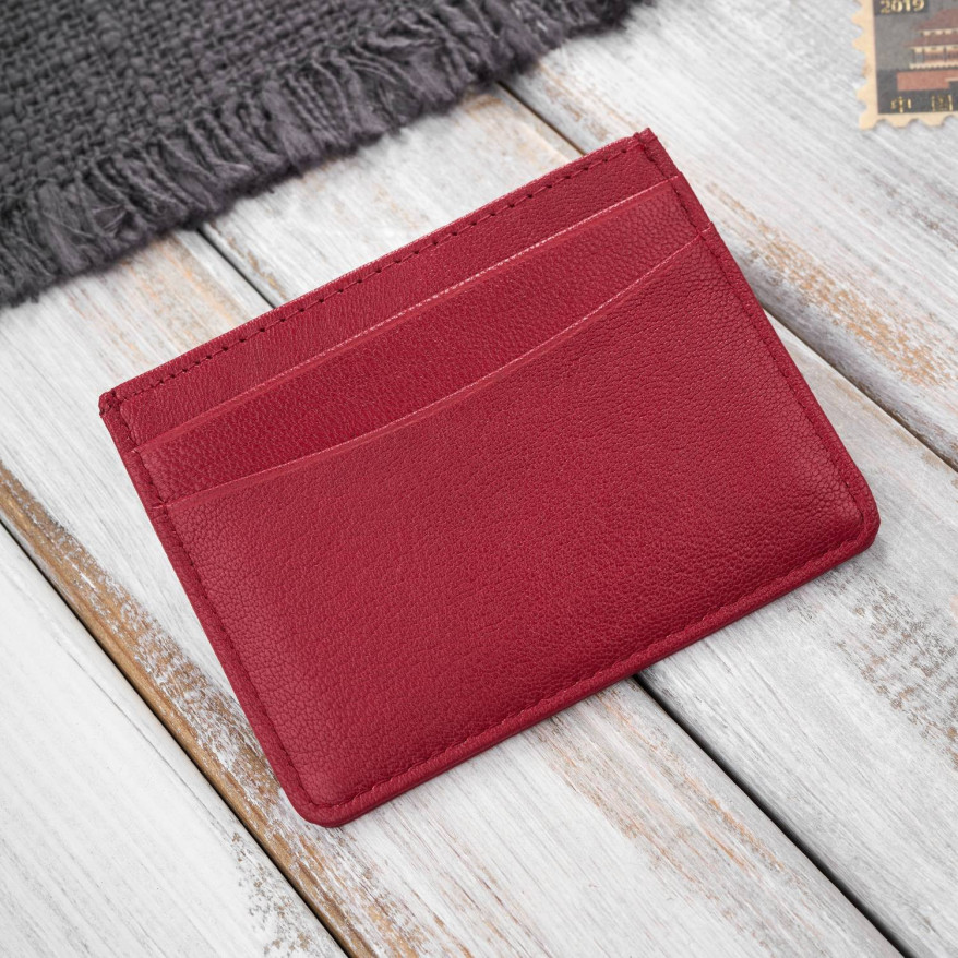 Etui na karty i wizytówki skórzane minimalistyczne praktyczne etui czerwone T-151-RD
