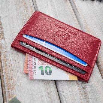 Etui na karty i wizytówki skórzane minimalistyczne praktyczne etui czerwone T-151-RD