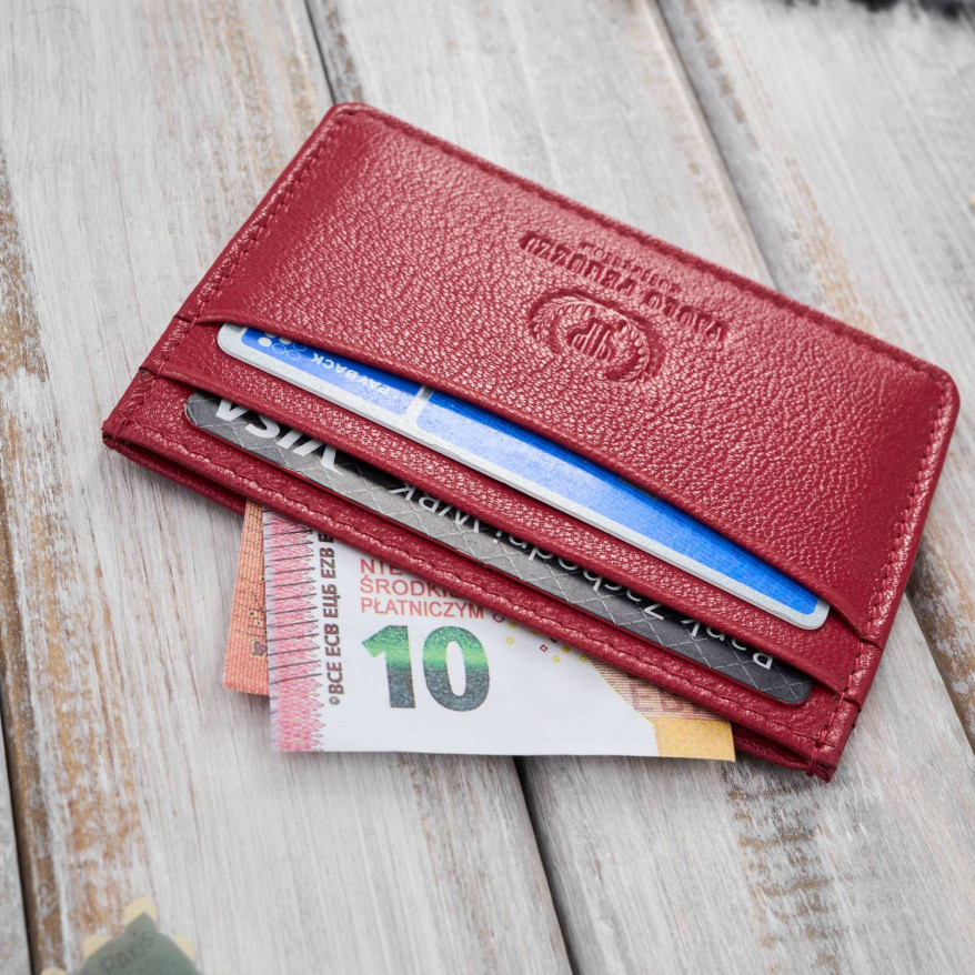 Etui na karty i wizytówki skórzane minimalistyczne praktyczne etui czerwone T-151-RD