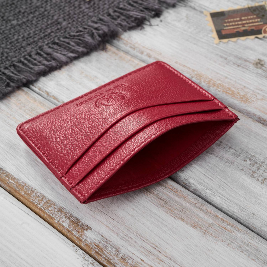 Etui na karty i wizytówki skórzane minimalistyczne praktyczne etui czerwone T-151-RD