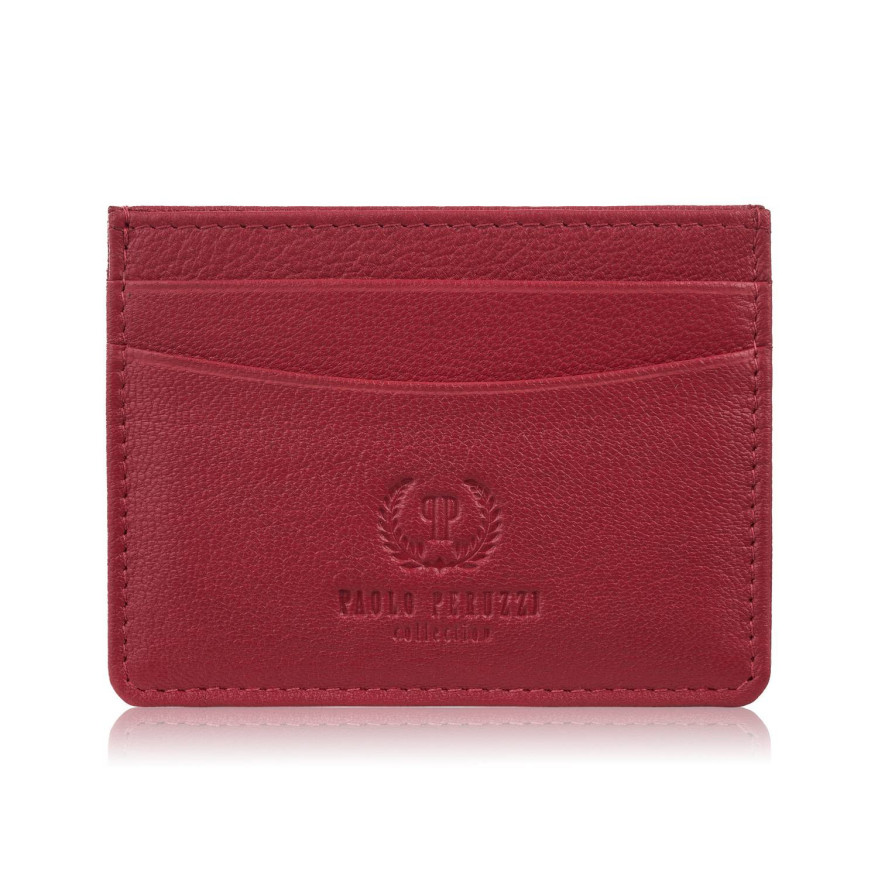 Etui na karty i wizytówki skórzane minimalistyczne praktyczne etui czerwone T-151-RD