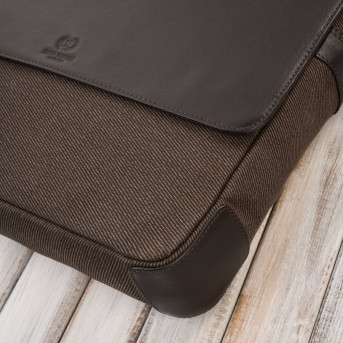Torba męska na ramię na laptopa ze skóry naturalnej i canvasu brązowa AY-02-BR