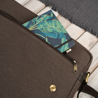 Torba męska na ramię na laptopa ze skóry naturalnej i canvasu brązowa AY-02-BR