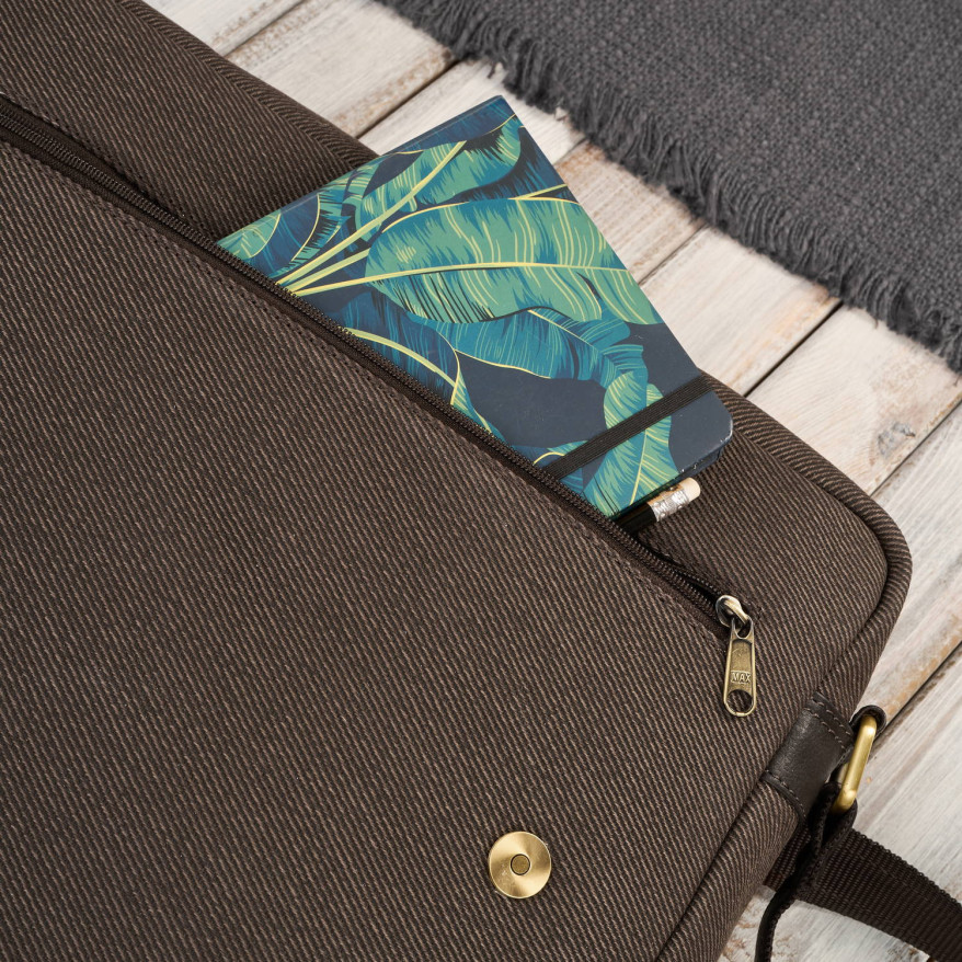 Torba męska na ramię na laptopa ze skóry naturalnej i canvasu brązowa AY-02-BR