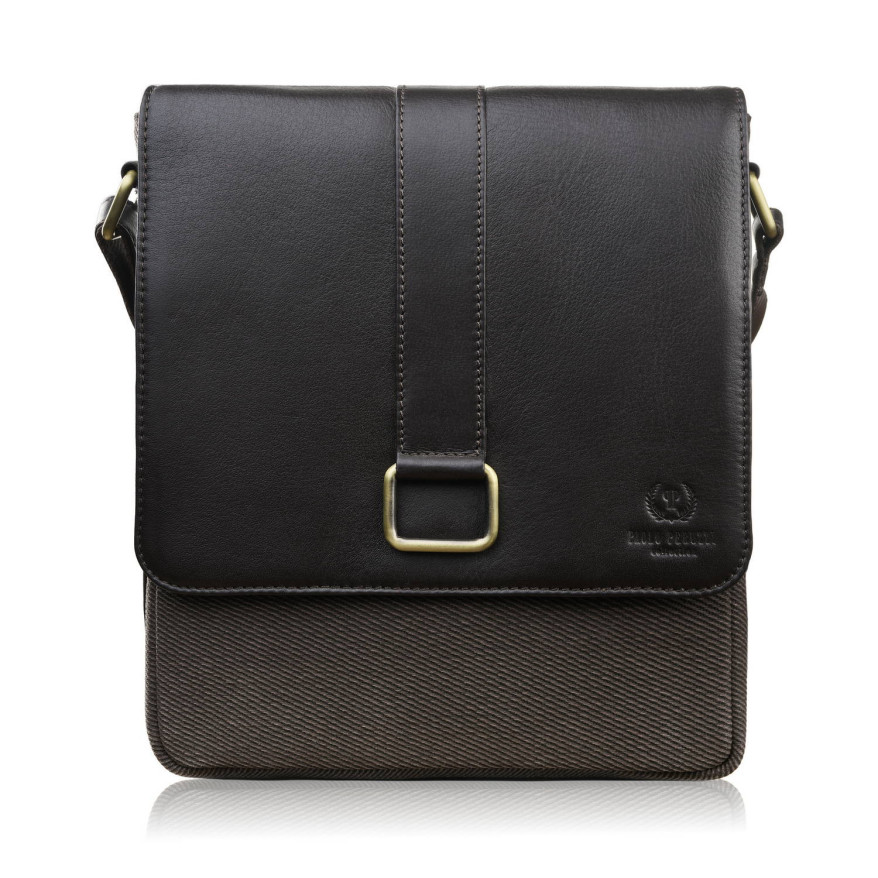 Listonoszka męska na ramię ze skóry i bawełnianego canvasu Paolo Peruzzi AY-01-BR