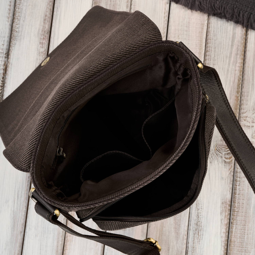 Listonoszka męska na ramię ze skóry i bawełnianego canvasu Paolo Peruzzi AY-01-BR