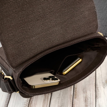 Listonoszka męska na ramię ze skóry i bawełnianego canvasu Paolo Peruzzi AY-01-BR