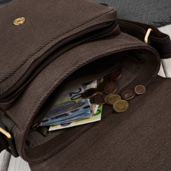 Listonoszka męska na ramię ze skóry i bawełnianego canvasu Paolo Peruzzi AY-01-BR