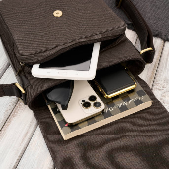 Listonoszka męska na ramię ze skóry i bawełnianego canvasu Paolo Peruzzi AY-01-BR