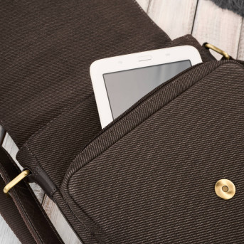 Listonoszka męska na ramię ze skóry i bawełnianego canvasu Paolo Peruzzi AY-01-BR