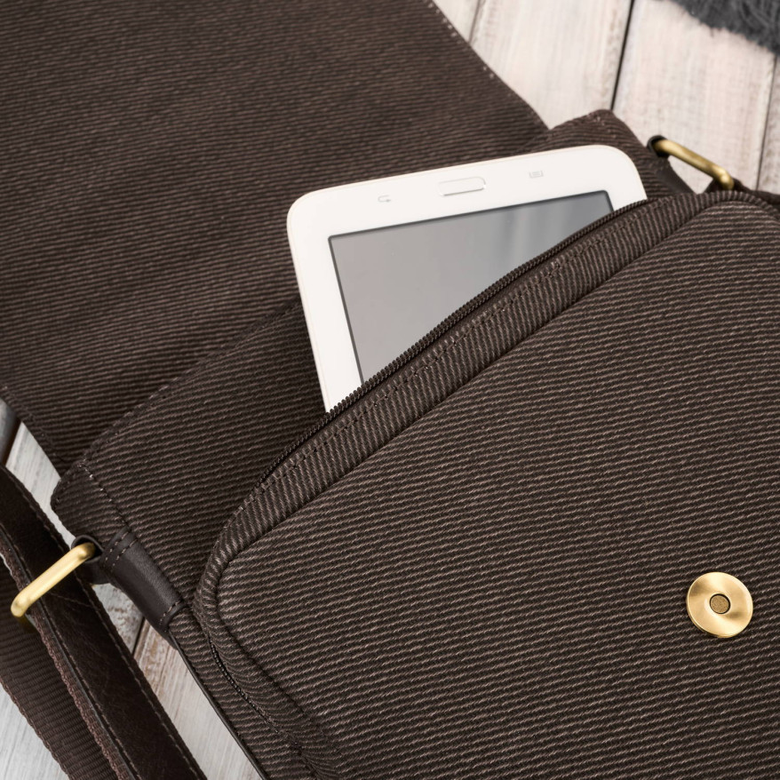 Listonoszka męska na ramię ze skóry i bawełnianego canvasu Paolo Peruzzi AY-01-BR