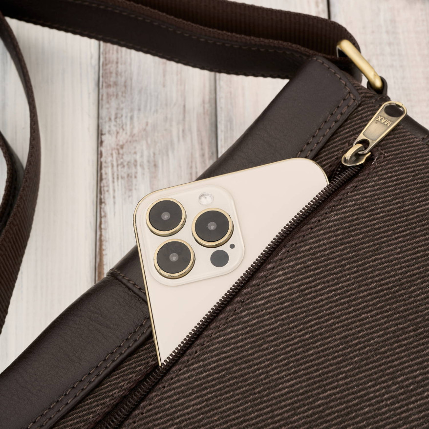 Listonoszka męska na ramię ze skóry i bawełnianego canvasu Paolo Peruzzi AY-01-BR