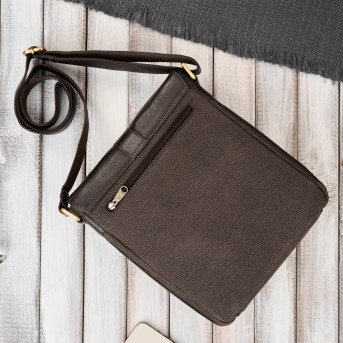 Listonoszka męska na ramię ze skóry i bawełnianego canvasu Paolo Peruzzi AY-01-BR