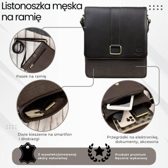 Listonoszka męska na ramię ze skóry i bawełnianego canvasu Paolo Peruzzi AY-01-BR