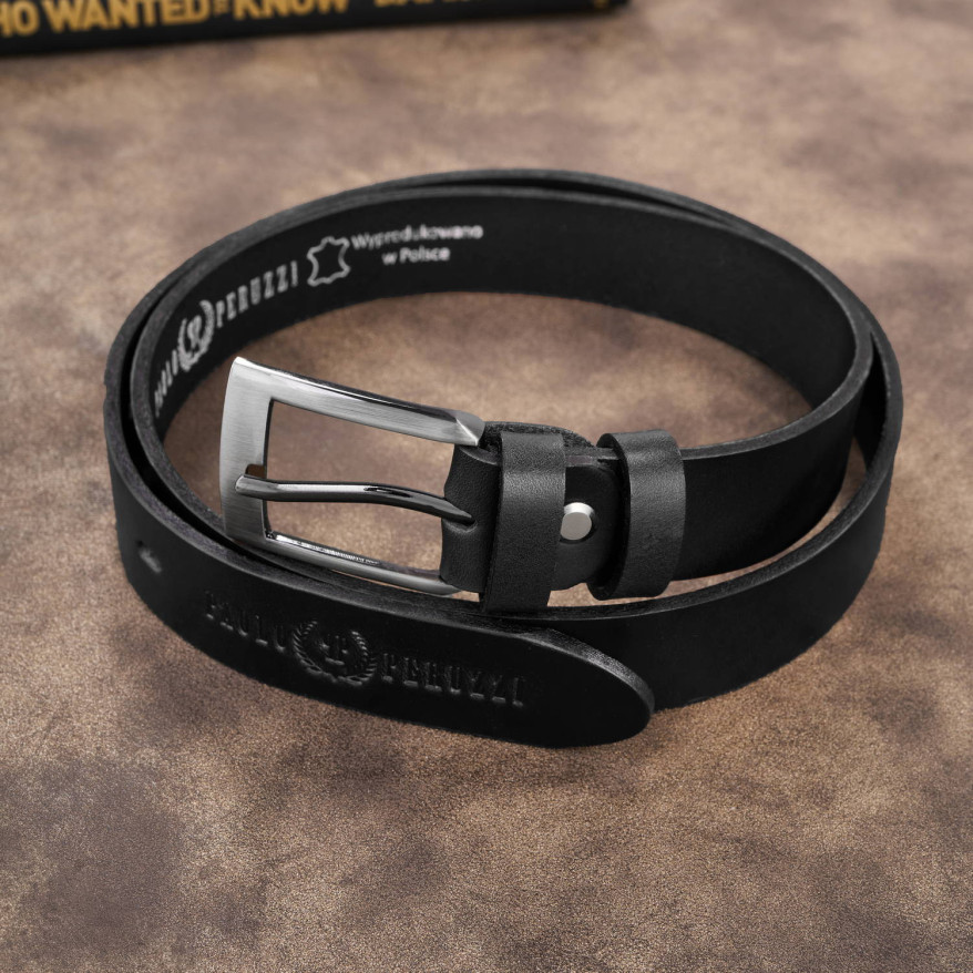 Pasek męski skórzany premium z klasyczną klamrą elegancki czarny 110 cm PG-09-BL-110