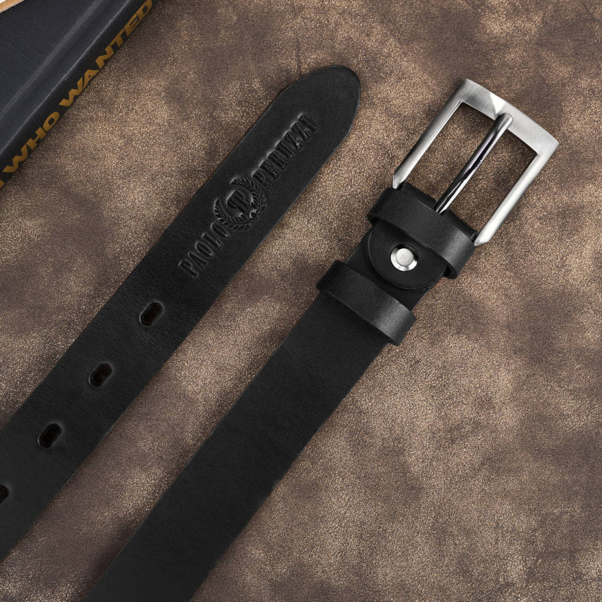 Pasek męski skórzany premium z klasyczną klamrą elegancki czarny 120 cm PG-09-BL-120