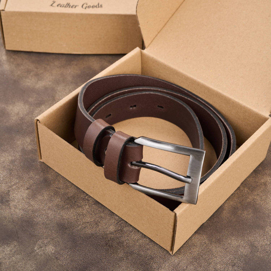 Pasek męski skórzany premium z klasyczną klamrą elegancki brązowy 110 cm PG-09-BR-110