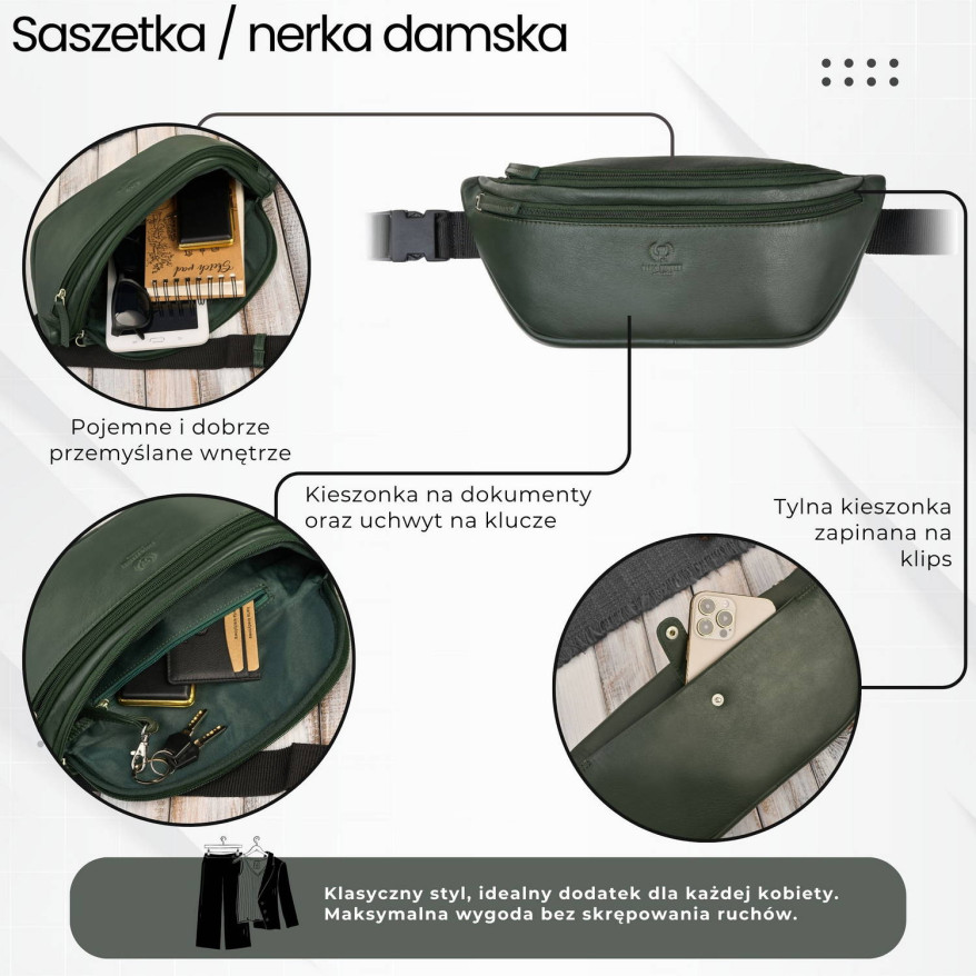 Saszetka nerka damska wielofunkcyjna duża klasyczna