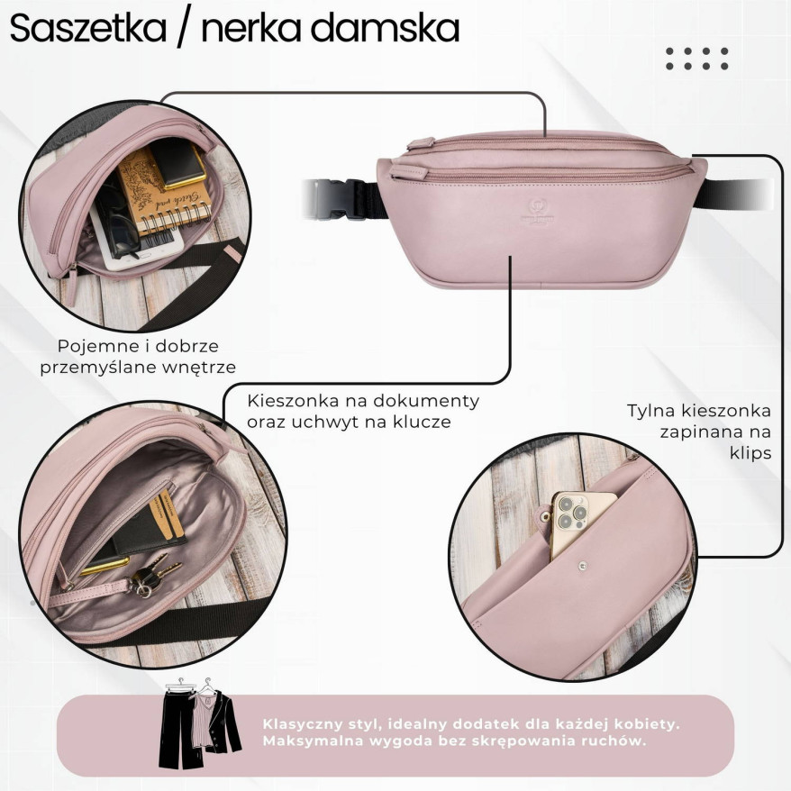 Saszetka nerka damska wielofunkcyjna duża klasyczna