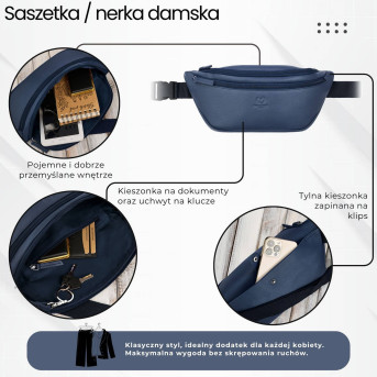 Saszetka nerka damska wielofunkcyjna duża klasyczna