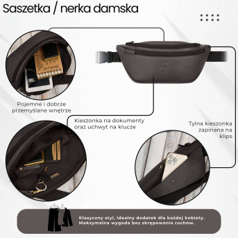 Saszetka nerka damska wielofunkcyjna duża klasyczna