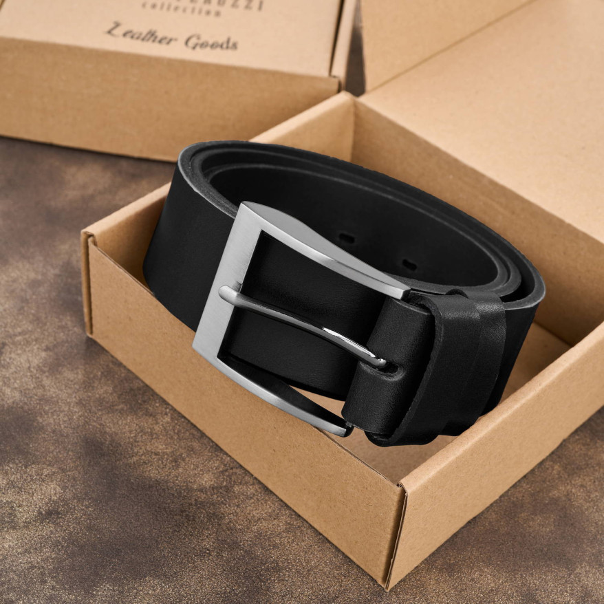 Pasek męski skórzany premium z klasyczną klamrą elegancki czarny 110 cm PG-08-BL-110