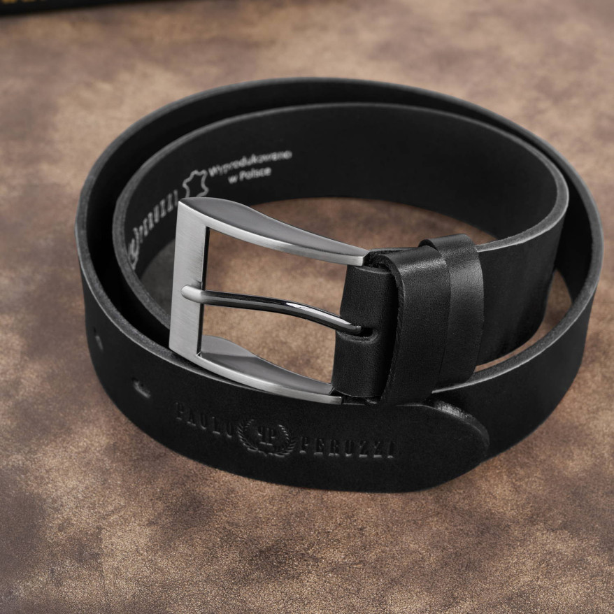 Pasek męski skórzany premium z klasyczną klamrą elegancki czarny 110 cm PG-08-BL-110