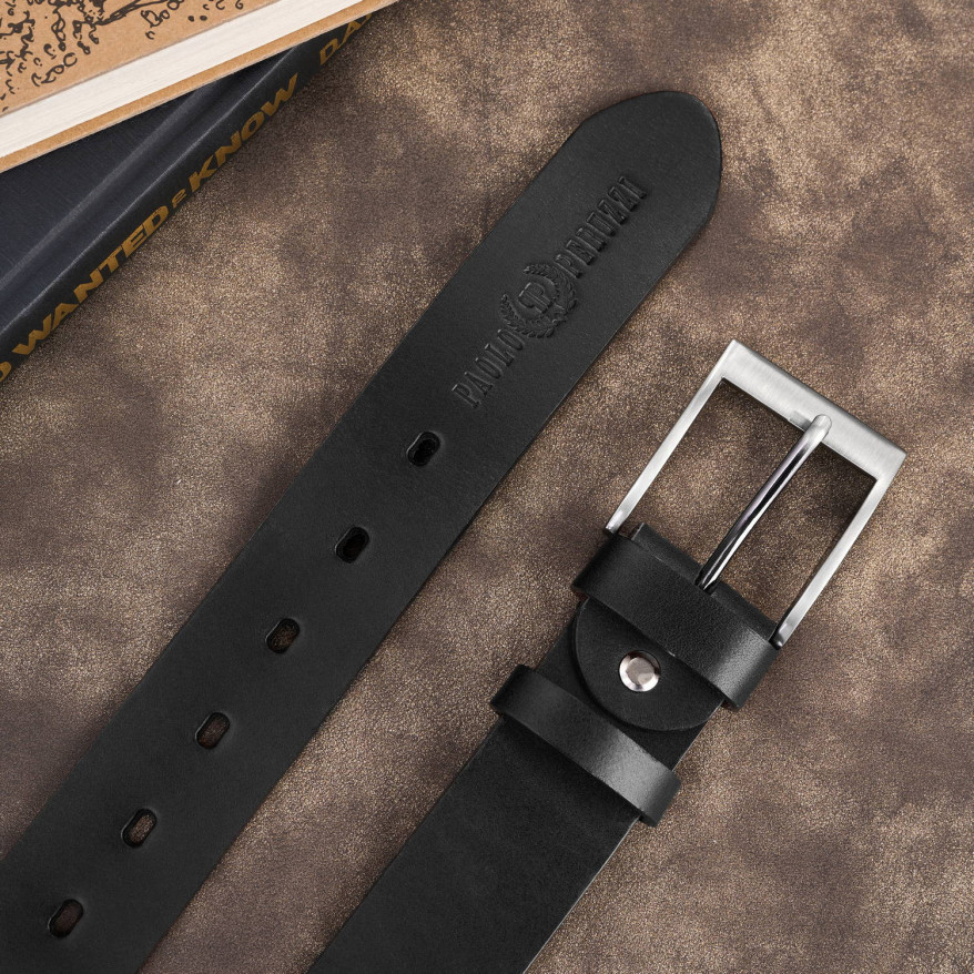 Pasek męski skórzany premium z klasyczną klamrą elegancki czarny 120 cm PG-08-BL-120