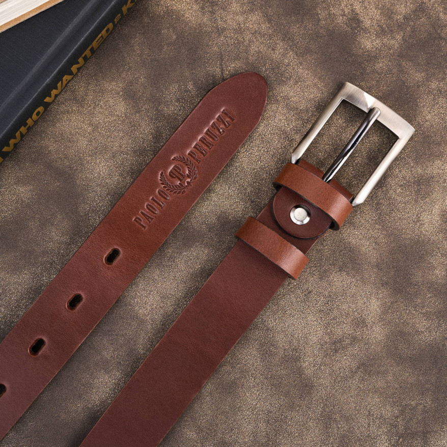 Pasek męski skórzany premium z klasyczną klamrą elegancki koniakowy 100 cm PG-09-CG-100