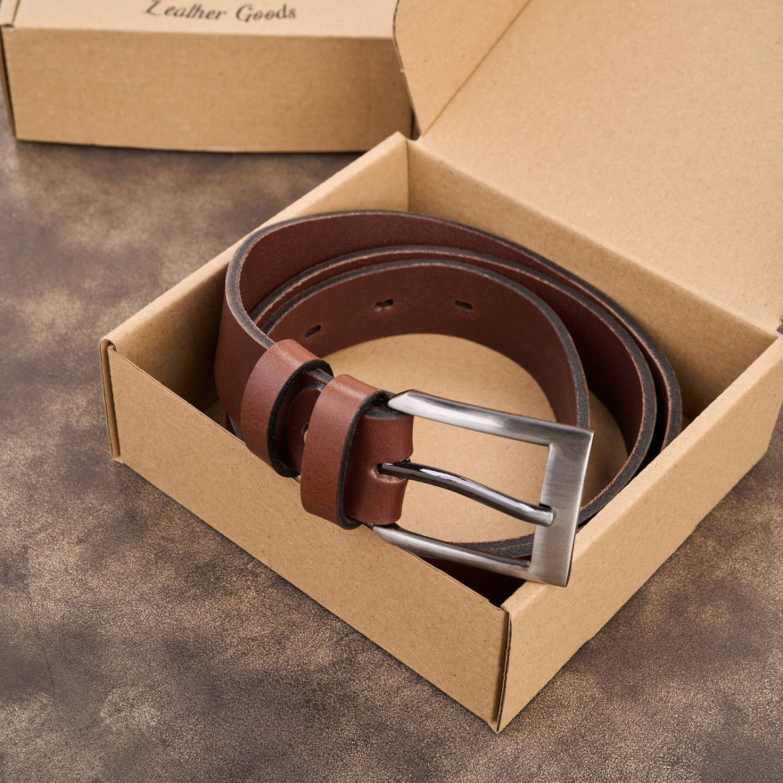 Pasek męski skórzany premium z klasyczną klamrą elegancki koniakowy 110 cm PG-09-CG-110