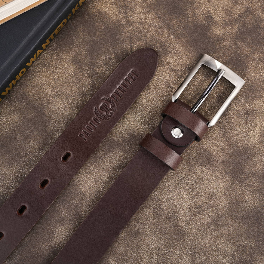 Pasek męski skórzany premium z klasyczną klamrą elegancki ciemnobrązowy 100 cm PG-09-DBR-100