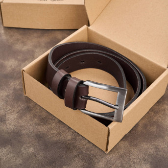 Pasek męski skórzany premium z klasyczną klamrą elegancki ciemnobrązowy 110 cm PG-09-DBR-110