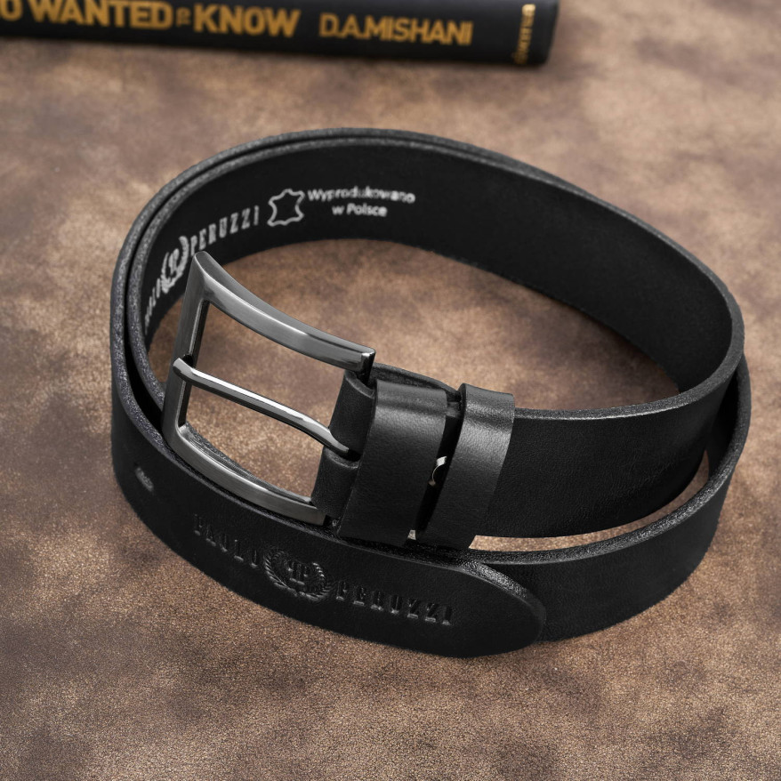 Pasek męski skórzany premium z klasyczną klamrą elegancki czarny 110 cm PG-10-BL-110