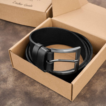 Pasek męski skórzany premium z klasyczną klamrą elegancki czarny 130 cm PG-10-BL-130