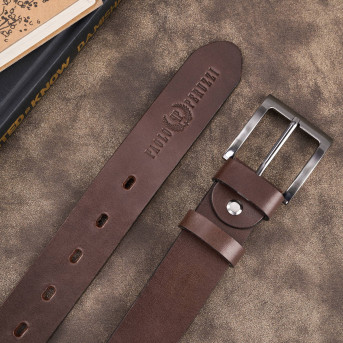 Pasek męski skórzany premium z klasyczną klamrą elegancki brązowy 110 cm PG-10-BR-110